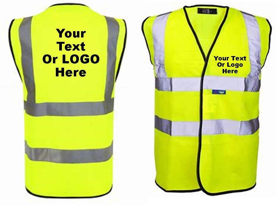PERSONALISED ANY TEXT AND OR LOGO HI VIS VEST - SMB Novelties